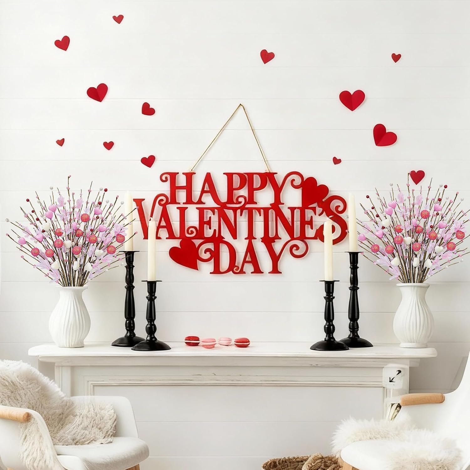 19.7 Inch Valentines Day Decorations 12Pcs Valentine Picks And Sprays Artificial Floral Stems With Pink Heart Shaped Berry For Home Table Centerpieces Wedding Anniversary Candlelight Dinner