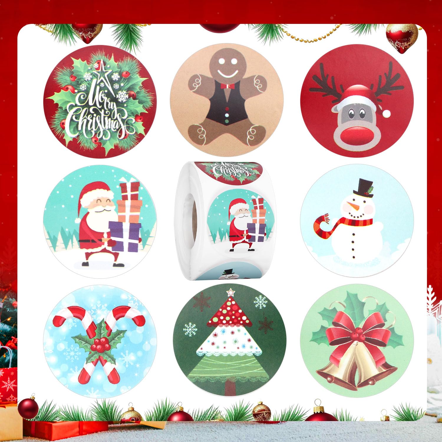 500Pcs 2024 New Upgrades Christmas Stickers Rolls, 1.5 Inch Round Merry Christmas Seals 8 Patterns Christmas Tree Labels Envelope Decals Stickers Xmas For Cards Crafts Gift Boxes