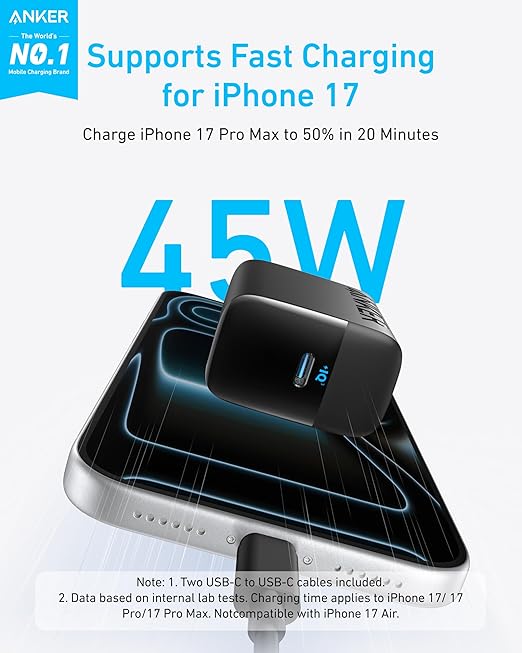 2 Pack 45W USB C Fast Charger Block with 5FT USB C Cable for iPhone 17 16 iPad Samsung Galaxy S24