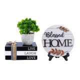 Farmhouse Family Tiered Tray, Mini Wooden Book Stacks Live Laugh Love Blessed Home, Black And White Home Decor For Housewarming Gifts (Blessed Home)