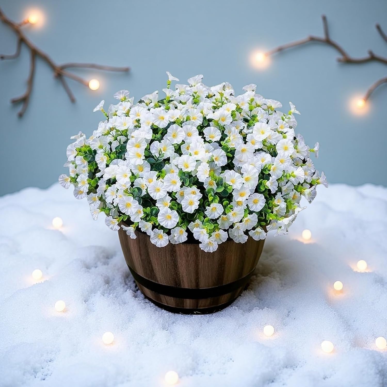 Artificial Flowers For Outdoors - Uv Resistant & Fade-Resistant Fake Flowers, 10 Bundles Waterproof Faux White Eucalyptus For Garden, Yard, Patio, Wedding & Home Decor 10 White Bundles