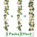 Set Of 2 Eucalyptus Garland With Flowers, 6.56Ft Artificial Pink Flower Greenery Garlands Natural Looking, Floral Garland Rose Vines For Party Wedding Table Backdrop Wall Decor (2Pcs-Pink)