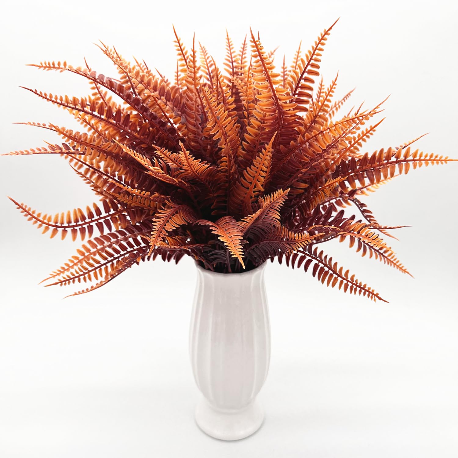 Artificial Boston Ferns Plants, Fake Fern Shrubs Simulation Greenery Bushes Faux Plant For Indoor Outdoor Home Garden Diy Decor Wedding Flowers Bundle Decoration - Red 6 Pack