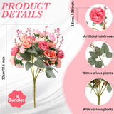 16 Pcs Rose Artificial Flowers Fake Flowers Bouquet 21 Heads Silk Faux Floral Bundles With Stem For Home Bridal Wedding Arrangements Table Centerpieces Party Decor (Pink)