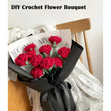 Crochet Flowers, Diy Crochet Flower Bouquet, Finished Handmade Flowers, Artificial Flowers, Knitted Red Roses For Her Women Wife Mothers Anniversary Birthday Wedding (6, Red)