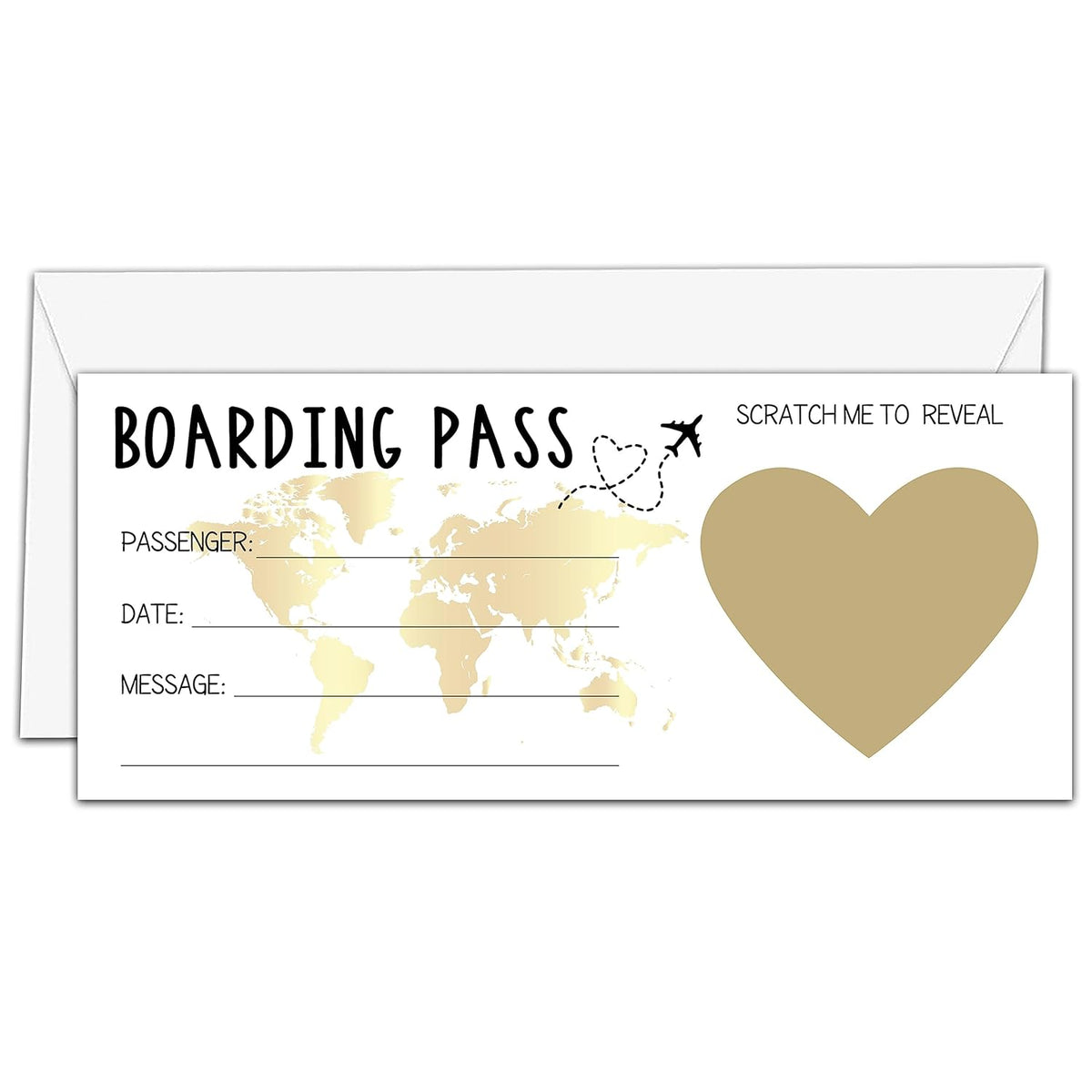 Scratch Surprise Boarding Pass, 1 Set Make Your Own Diy Travel Ticket, Surprise Reveal Card For Holiday, Christmas, Wedding, Birthday, Anniversary, Party Supply(3.5"X8" Gold)-A001