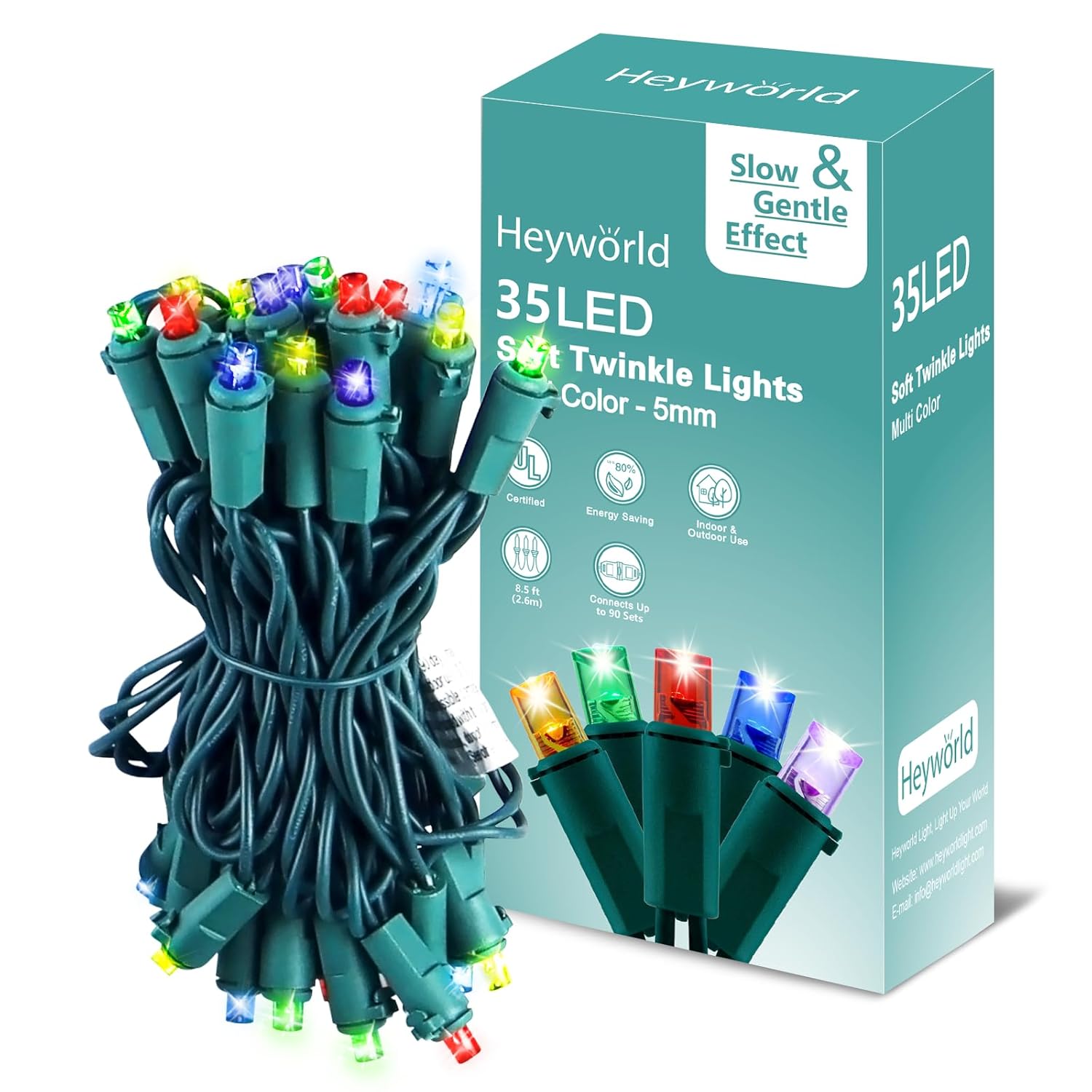 35 Led Slow Twinkle Christmas Lights, 5Mm Wide Angle Soft Glow Ul Certified 10Ft String Lights - Connect Up To 90 Sets,