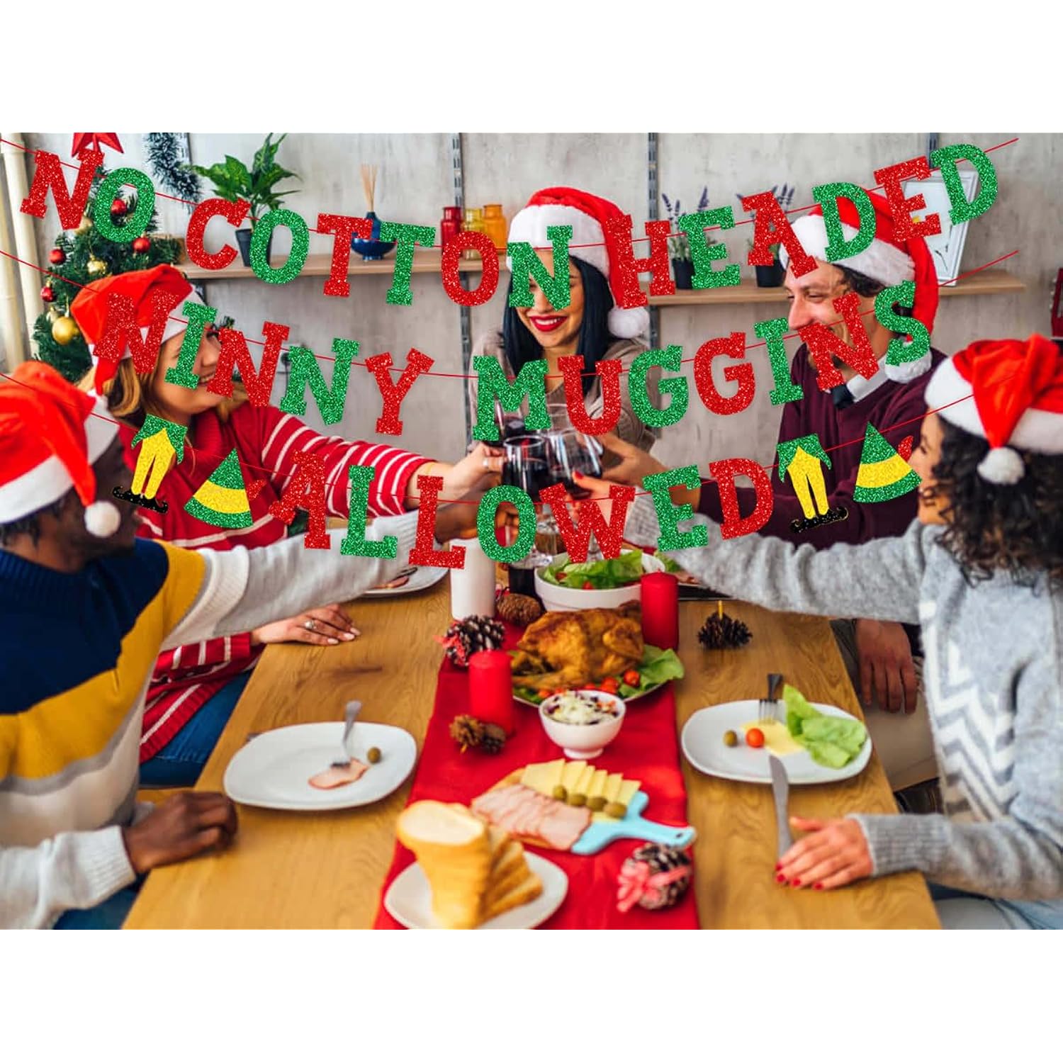 No Cotton Headed Ninny Muggins Allowed Banner For The Elf Christmas Decorations,Funny Christmas Banner For Novelty Christmas Party Supplies,Mantel Fireplace Christmas Holiday Vacation Decor Nch