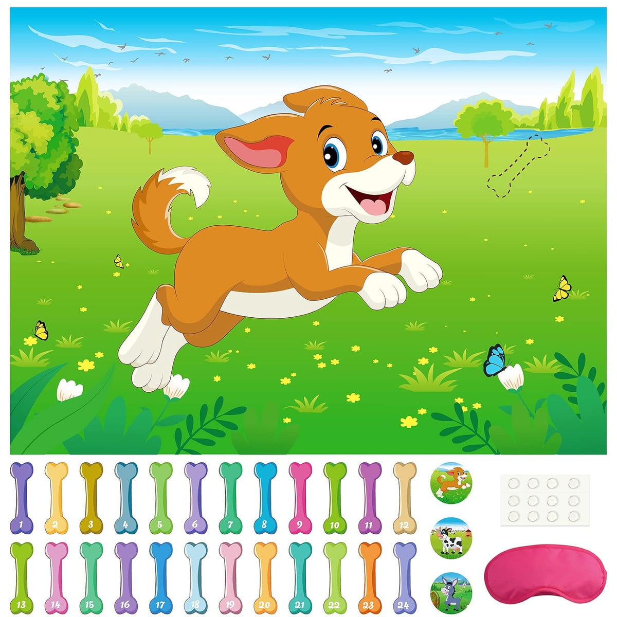 Pin The Tail On The Dog Birthday Party Game With 48Pcs Bones, Give The Puppy A Bone Game For Kids' Dog Birthday Party Supplies