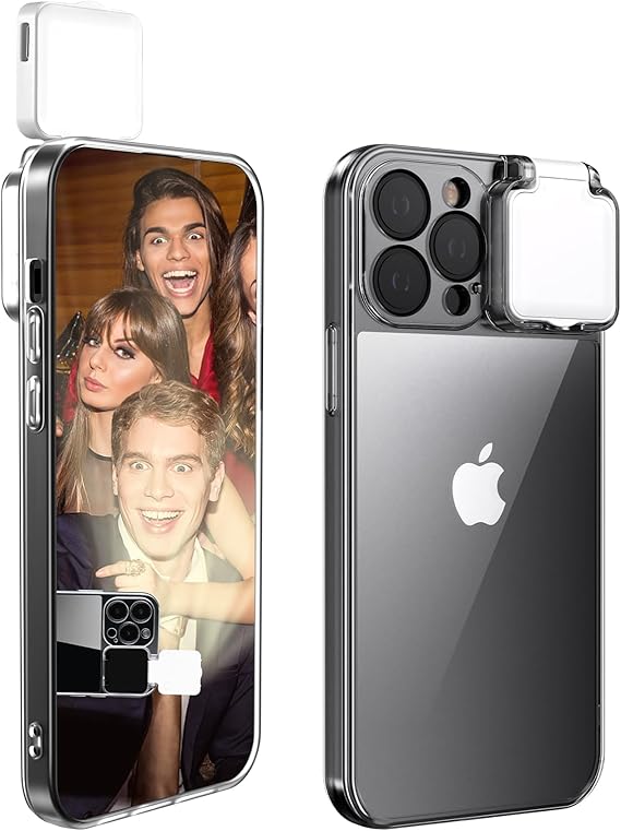 iPhone 16 Pro Max Clear Case with Built In LED Selfie Light for TikTok Streaming Makeup and Video Recording