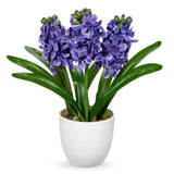 Purple Flowers Artificial Hyacinthus Silk Fake Flowers Arrangement 8.7" Realistic Faux Flowers With Vase Pot Artificial Flowers For Home Kitchen Bathroom Office Table Centerpiece Wedding Decoration