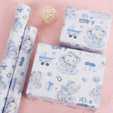 Blue Baby Shower Wrapping Paper Roll - 17 Inch X 32.8 Feet - Cute Elephant With It‘S A Boy Letter Design Perfect For Boys, Birthday, Party