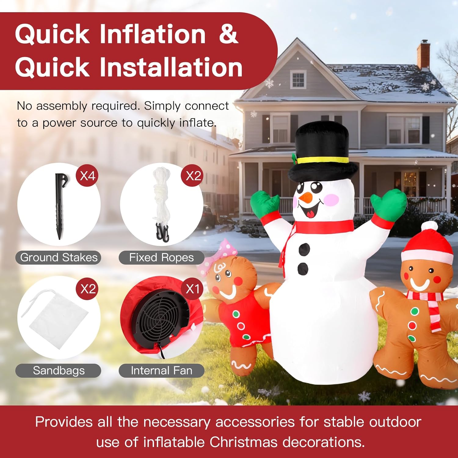 7Ft Christmas Inflatables Decorations Outdoor?Blow Up Christmas Snowmen And Gingerbread Men With Built-In Leds Lights Fo