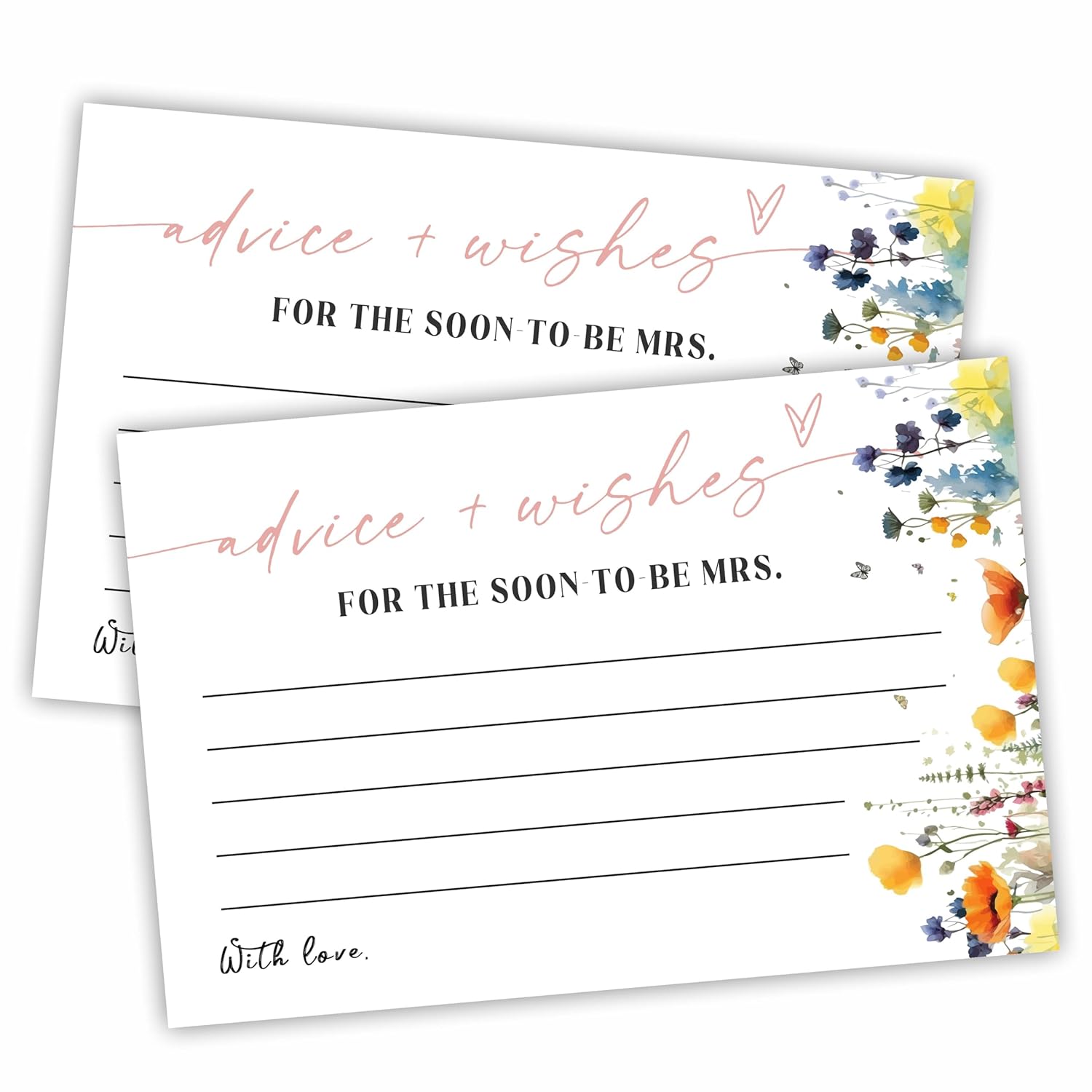 Wildflower Floral Bridal Shower Advice & Wishes Cards, 30 Pcs Minimalism Wedding Wishes Cards, Advice For Newlyweds, Wedding Party Decorations, Bridal Shower Party Favors & Supplies - A01