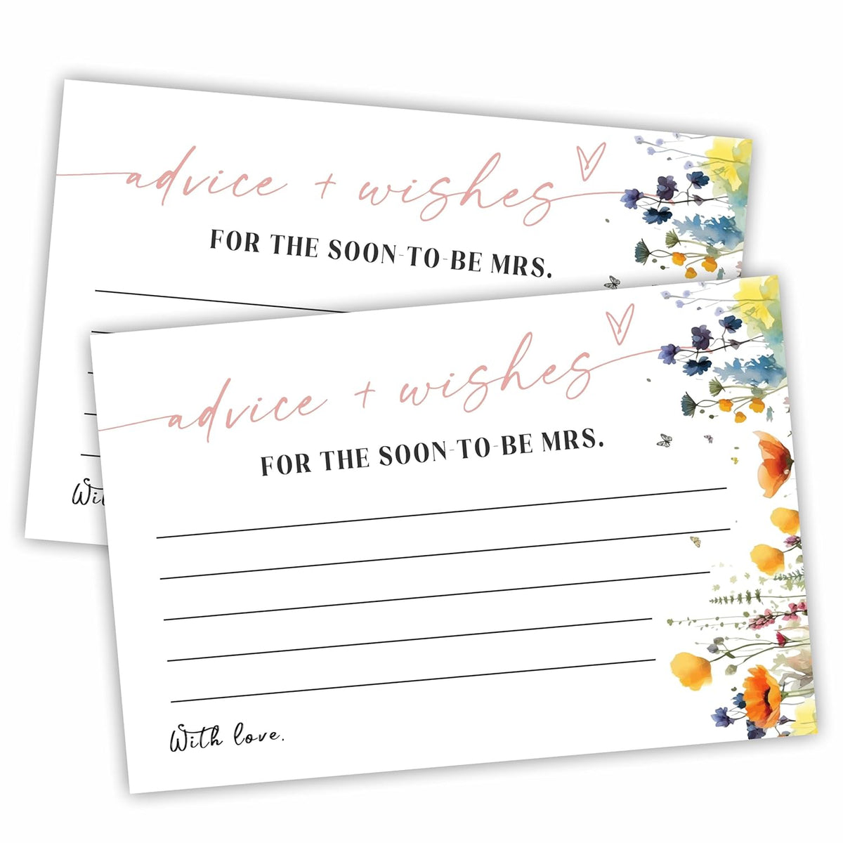 Wildflower Floral Bridal Shower Advice & Wishes Cards, 30 Pcs Minimalism Wedding Wishes Cards, Advice For Newlyweds, Wedding Party Decorations, Bridal Shower Party Favors & Supplies - A01