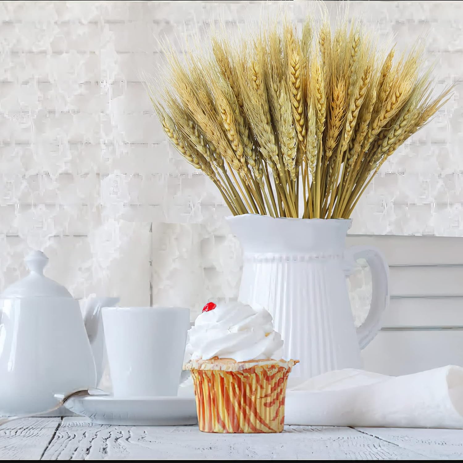 100 Pcs Dried Wheat Stalks Bundle Grass Natural Dried Wheat Sheaves Stems Dried Flowers Arrangement Bouquet For Wedding Party Table Centerpiece Fall Harvest Wreath Boho Decor Farmhouse Diy