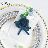 uxcell 6pcs Navy Blue Boutonnieres for Men, Artificial Flower Buttonholes Pocket Corsage with Boutonnieres Pins for Wedding Bride Groom Ceremony Anniversary Formal Party