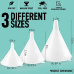 Zulay 3-Pieces Plastic Funnel Set - Large, Medium, And Small Kitchen Funnels For Filling Bottles - Food Grade Cooking Funnel Set Of 3
