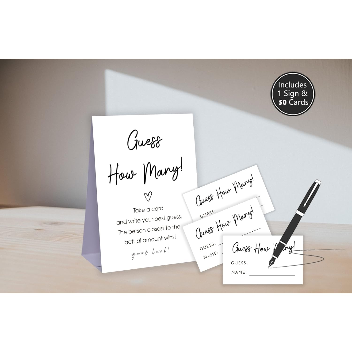 How Many Game,Neutral Baby Shower Decoration,Bridal Shower Game,Wedding Decoration,Gender Reveal Party Supplies,Birthday Party Games,1 Sign & 50 Guessing Cards Set-A56