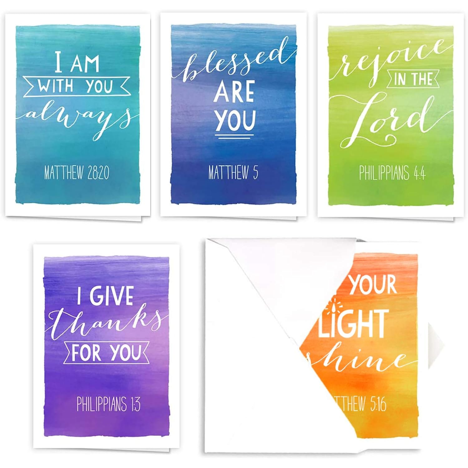 Religious Encouragement Note Card Pack / 25 Bible Verse Cards / 5 Vibrant Watercolor Designs / 3 1/2" X 4 7/8" Christian Greeting Cards