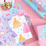 12 Sheets Princess Wrapping Paper, Princess Castle Crown Dress Print Gift Wrap Pink Blue Purple Gift Packing Paper For Girls Birthday Baby Shower Party Supplies, 19.7 X 27.6 Inch