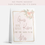 Boho Floral How Many Kisses Game For Bridal Shower – Self-Standing Sign With 50 Guessing Cards – Wedding Shower Candy Games