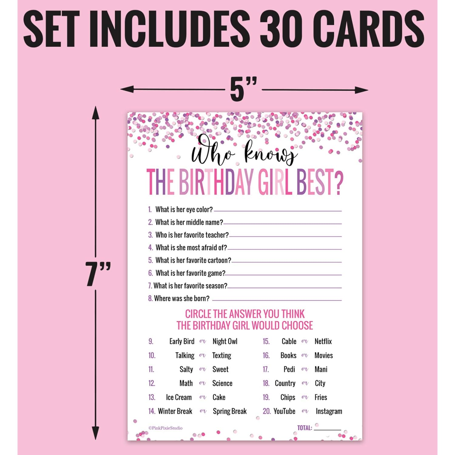 30 Who Knows The Birthday Girl Best Game Cards- For Child Or Teen- Fun And Easy Game For Party Or Sleepover- Girl Birthday Supplies, Activity, Decorations