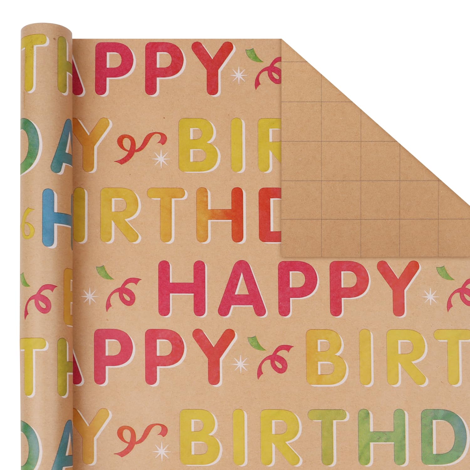 Happy Birthday Gift Wrapping Paper - 3 Mini Rolls 17" X 120" - Brown Kraft Wrap Paper Roll For Kids, Boys And Girls