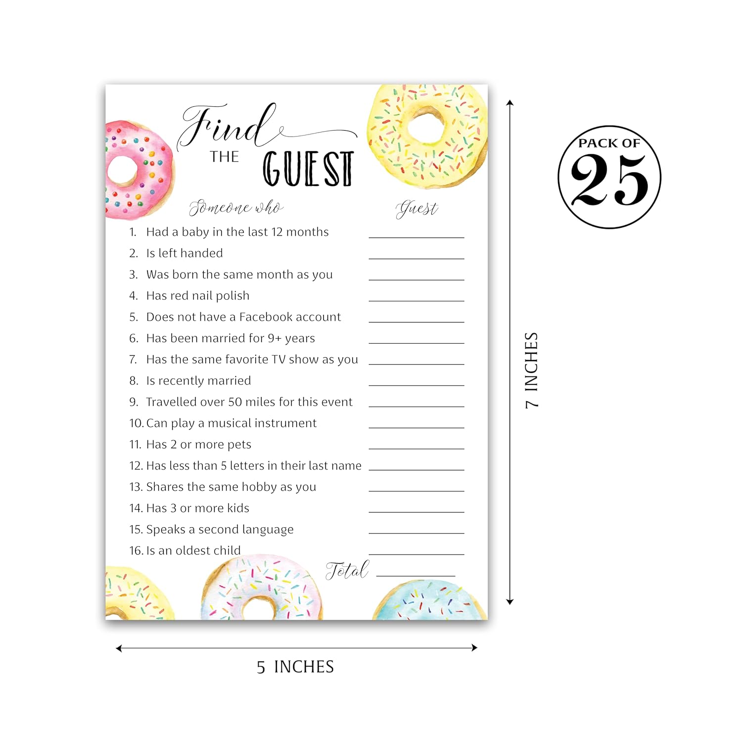 Donut Theme Baby Shower Games— Find The Guest Game — Pack Of 25 — Doughnut Baby Shower Activity, Icebreaker Party Games, Donut Guess Who Came To The Party, Couples Shower, Pink Blue Baby Sprinkle G850-Ftg