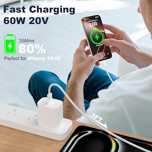 2 Pack USB C to USB C 3FT Fast Charging Cable 60W Braided Charger Cord