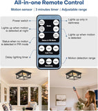 12.2 Inch Motion Sensor Outdoor Ceiling Light with Remote Black Flush Mount Fixture