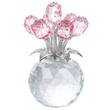 Handmade Crystal Pink Rose Flower Figurine With Round Vase, Rose Gifts For Girlfriend Wife Sister, Romantic Gifts For Mom On Mother'S Day Birthday Anniversary, Wedding Home Decorations
