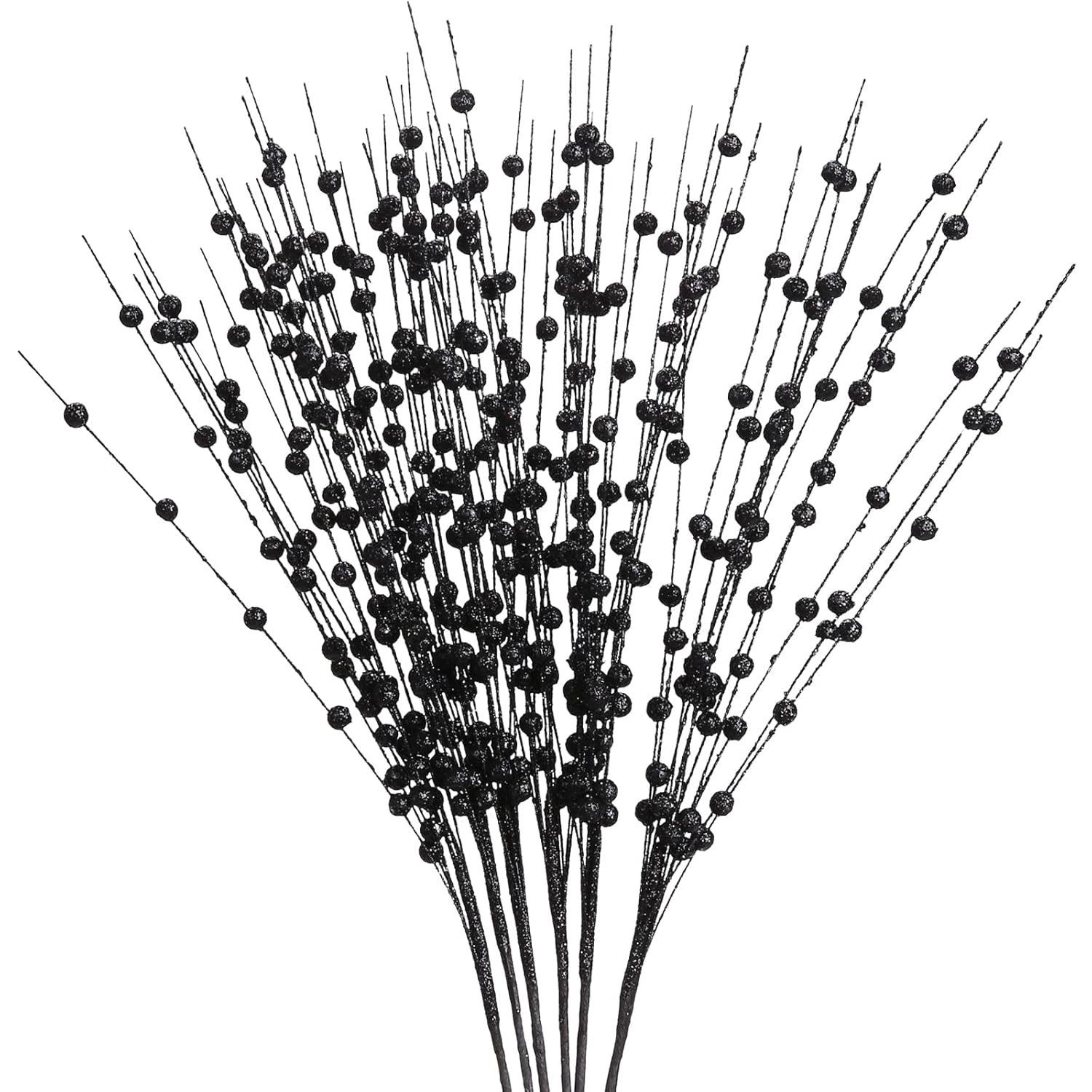 6 Pack Black Artificial Glitter Berry Stems 15.7" Fake Decorative Glitter Sticks For Thanksgiving Table Runner Xmas Tree Vase Diy Wreath Crafts Fireplace Decor