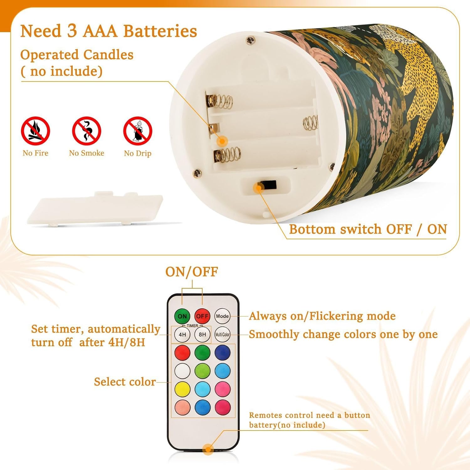 Flickering Flameless Candles, Zebra Wild Animal Tiger Led Candles With Remote Timer, Battery Operated Candle For Valentine Wedding Halloween Christmas Decor - Set Of 2