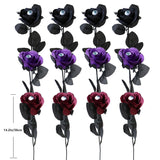 Halloween Flowers With Eyes Decorations, 12Pcs Black Red Purple Roses With Eyeballs, Artificial Flowers With Stem Bouquets Arrangements For Pot Garland Party Decor