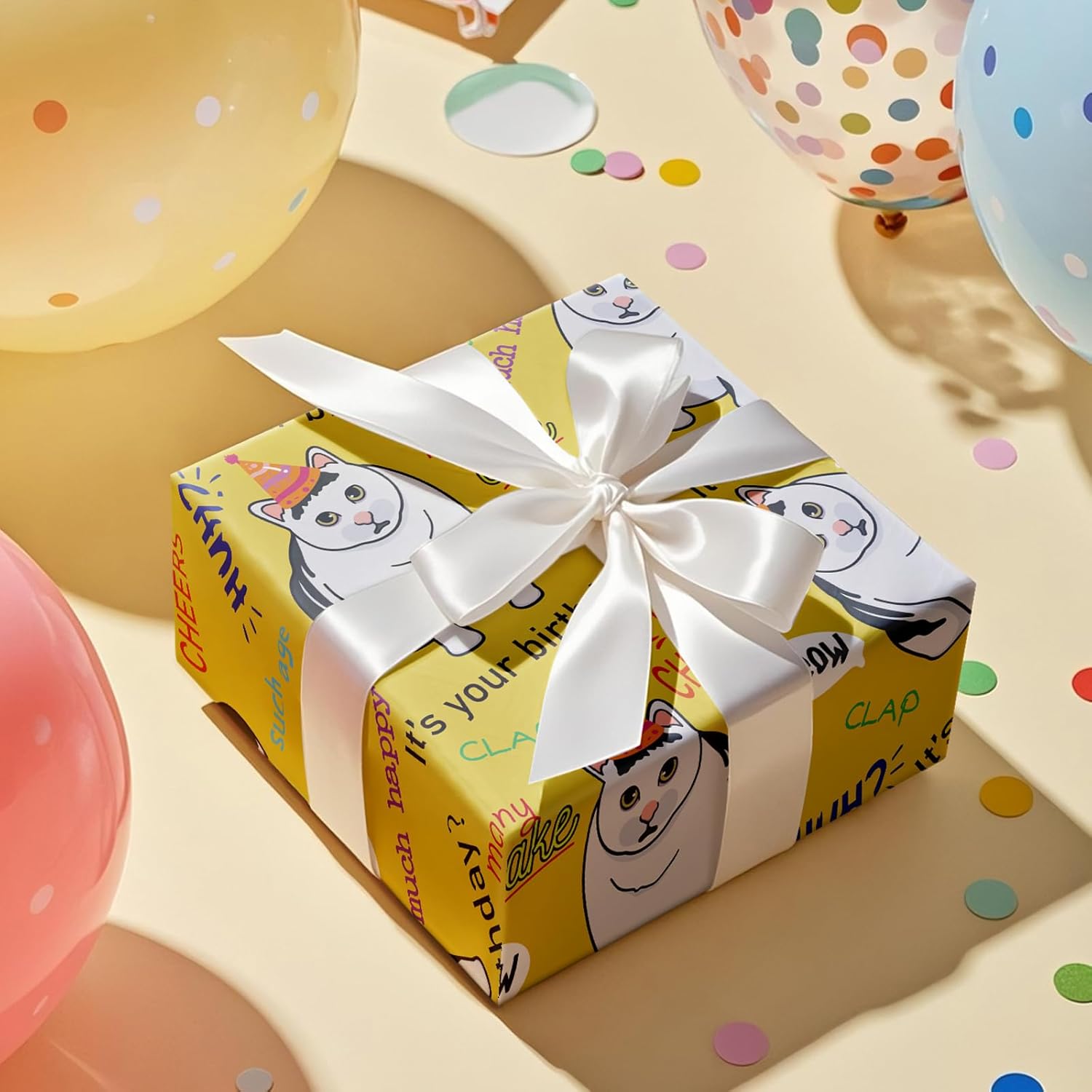Funny Birthday Wrapping Paper - Mini Roll - Happy Birthday Cats Pattern For Party Gift Wrap And Special Occasions - 17 Inches X 16.4 Feet