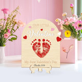 Baby'S First Valentine'S Day Diy Footprint Art Card, Our Little Valentine Wood Sign Milestone Keepsake Ornaments For Baby Shower Newborn Photoshoot Prop (Word)
