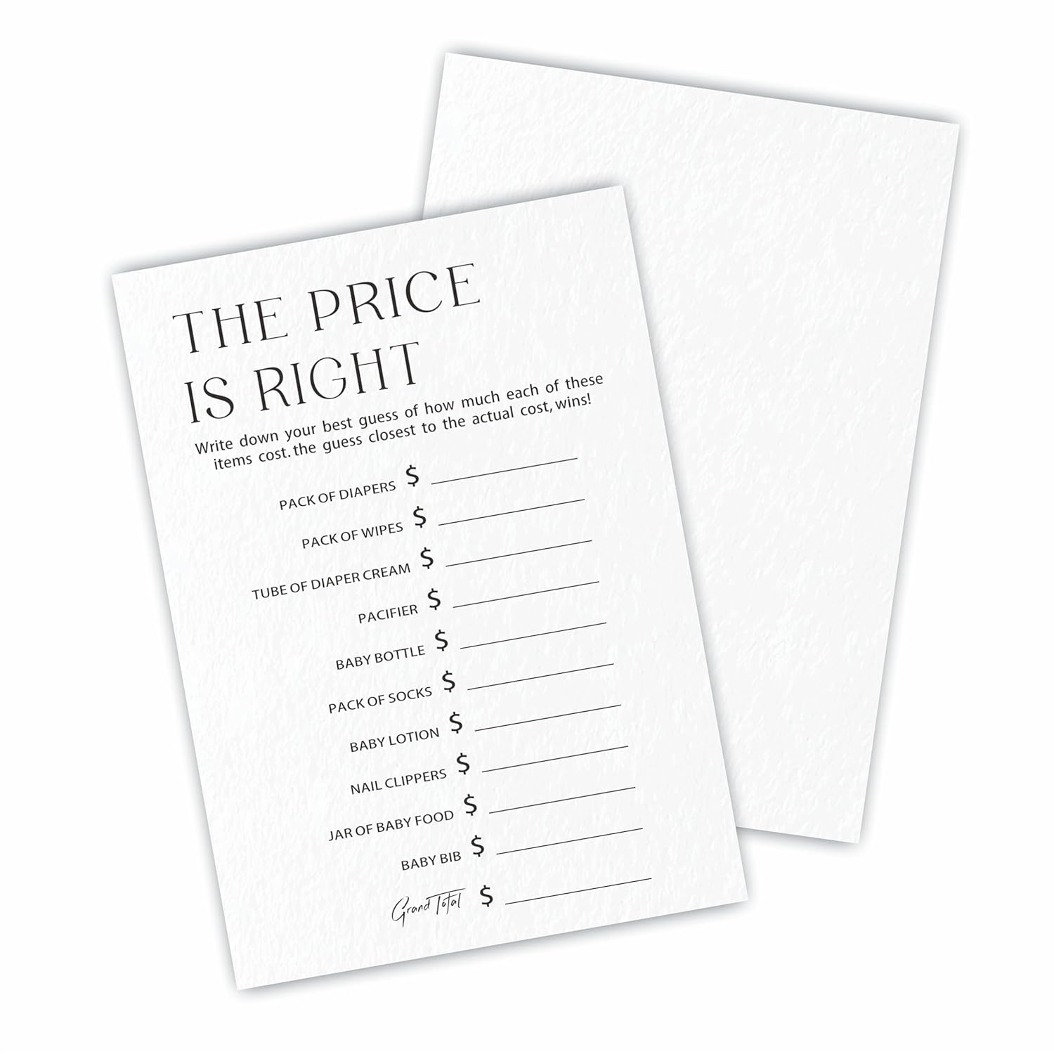 30 The Price Is Right Game Cards For Baby Shower Game & Activity - Minimalism Double-Sided Fill In Style Game Cards, Gender Neutral?Baby Shower Party Favors & Decorations -C09