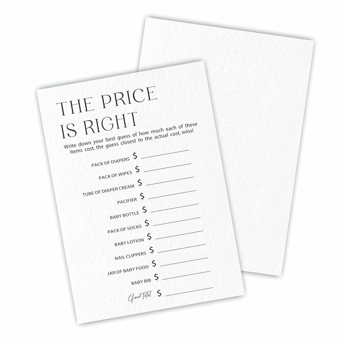 30 The Price Is Right Game Cards For Baby Shower Game & Activity - Minimalism Double-Sided Fill In Style Game Cards, Gender Neutral?Baby Shower Party Favors & Decorations -C09