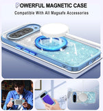 Pixel 9 Pro XL Glitter Case, MagSafe, 360° Ring Stand, Sparkly, Slim, Blue