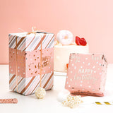 Reversible Pink Birthday Wrapping Paper Roll For Girls Women, Happy Birthday Lettering & Stripe Pattern With Metallic Foil In Pink, Mini Roll, 17 Inches X 9.8 Feet