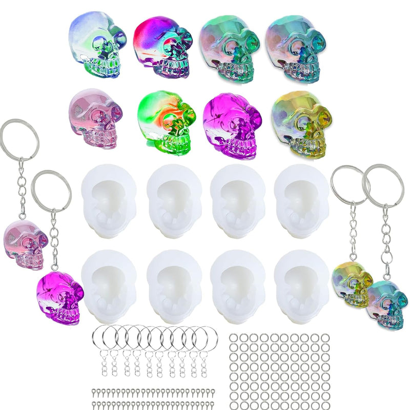 Skull Resin Mold Silicone Molds For Epoxy Resin Casting 8Pcs Mini 3D Skull Candle Mold Halloween Key Ring Accessory