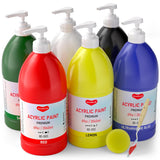 6 Colors Large Acrylic Paint Set (69 Oz,2040 Ml) Art Painting Bulk Supplies For Multi Surface Canvas Wood Leather Fabric Rock Craft, Non Toxic Paint For Kid & Adult With Pump