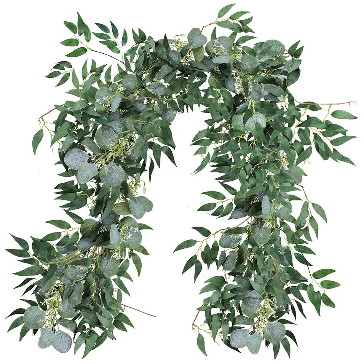 Fake Greenery Garlands Artificial Silver Dollar Eucalyptus Garland In Grey Green And Willow Twigs Garland Intertwined Together For Rustic Wedding Arch Swag Doorways Table Runner Decoration