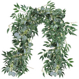 Fake Greenery Garlands Artificial Silver Dollar Eucalyptus Garland In Grey Green And Willow Twigs Garland Intertwined Together For Rustic Wedding Arch Swag Doorways Table Runner Decoration