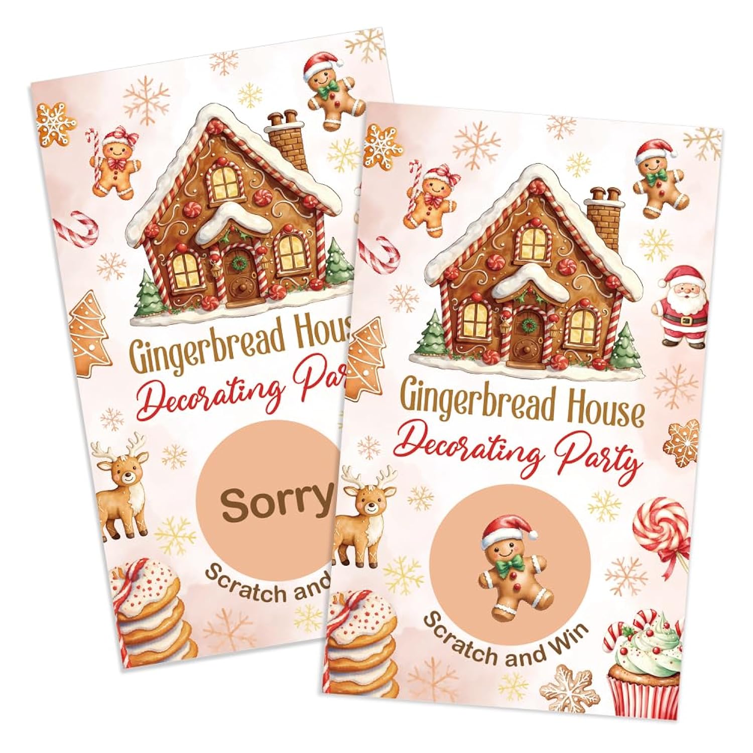 50 Pack Merry Christmas Scratch Off Game Cards, Gingerbread House Scratch Cards For Christmas Bachelorette Winter Birthday Party Ice Breaker Activity Baby Shower Enterprises Raffle Tickets