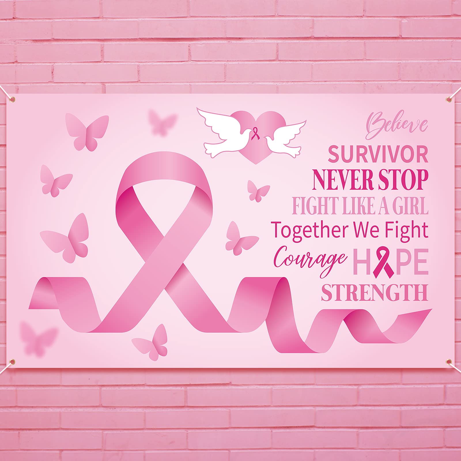 Breast Cancer Awareness Banner Decorations - Pink Ribbon Backdrop Hope Background Party Supplies Decors
