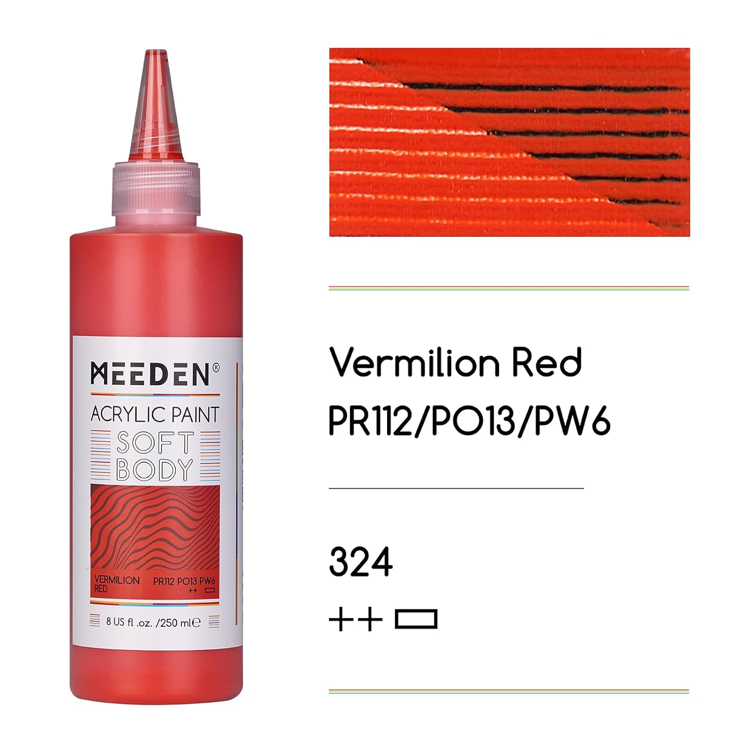 Soft Body Acrylic Paint: Vermilion Hue Matte Finish - 250Ml/8.45Oz Bulk Acrylic Colors In Ergonomic Bottle - Fluid Flow Art Paints For Artists Canvas Painting