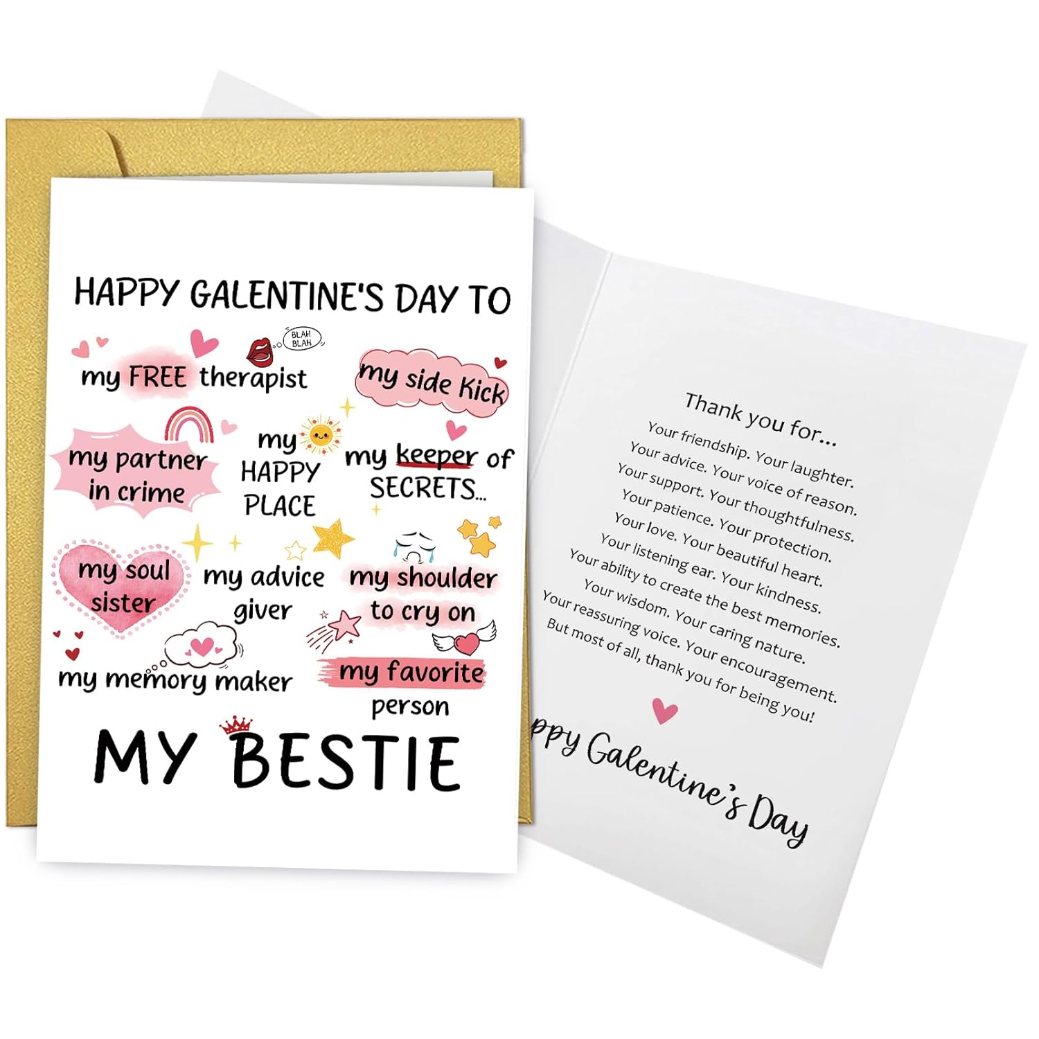 Happy Galentine'S Day Card For Bestie, Funny Bestie Valentine'S Day Card For Her, Best Friend Galentines Gifts For Lady Women, Galentine'S Friendship Appreciation Card For Soulmate Sister Bff