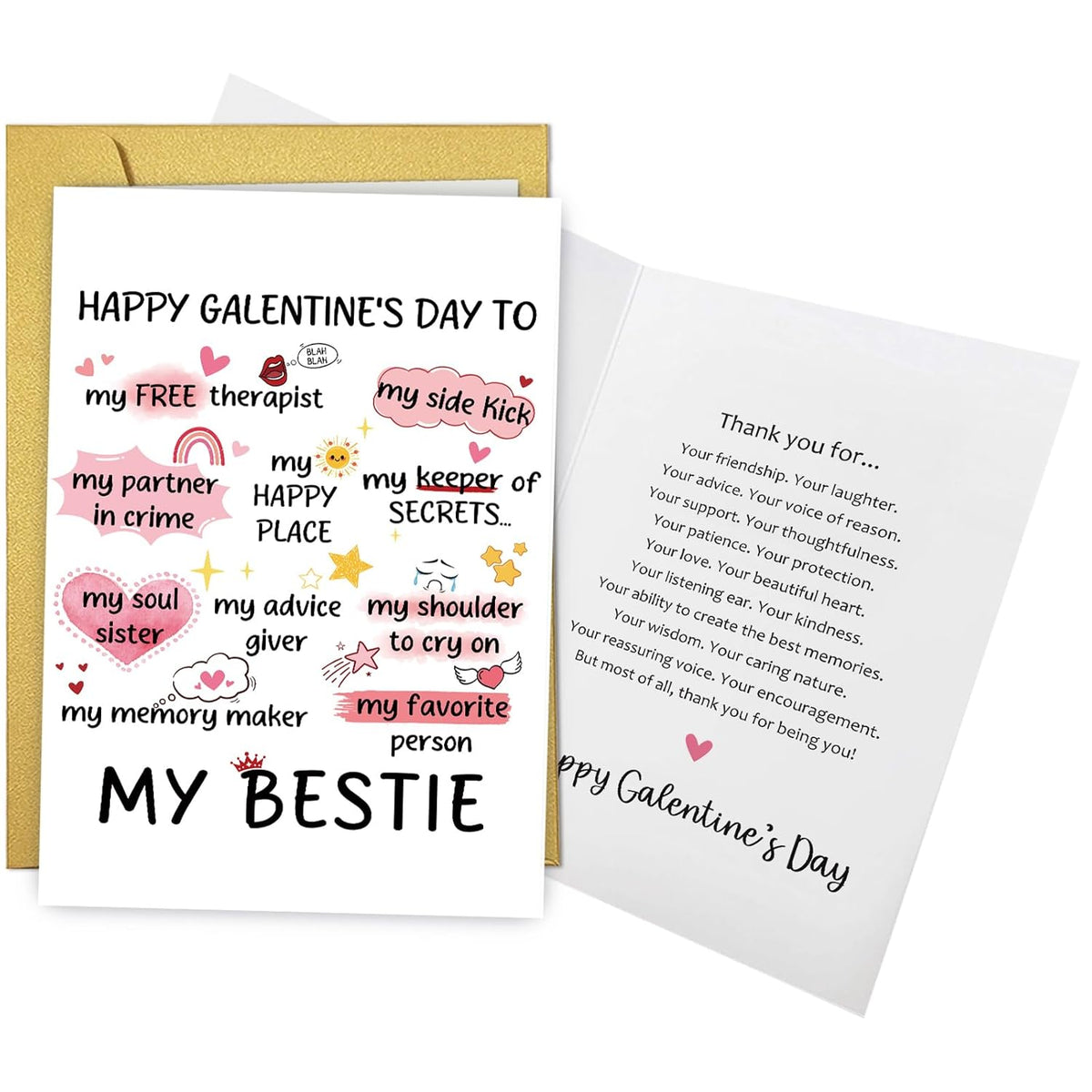 Happy Galentine'S Day Card For Bestie, Funny Bestie Valentine'S Day Card For Her, Best Friend Galentines Gifts For Lady Women, Galentine'S Friendship Appreciation Card For Soulmate Sister Bff
